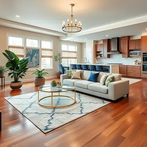 Modern Largo MD living room remodel featuring open layout, hardwood floors, contemporary furnishings, and elegant decor.
