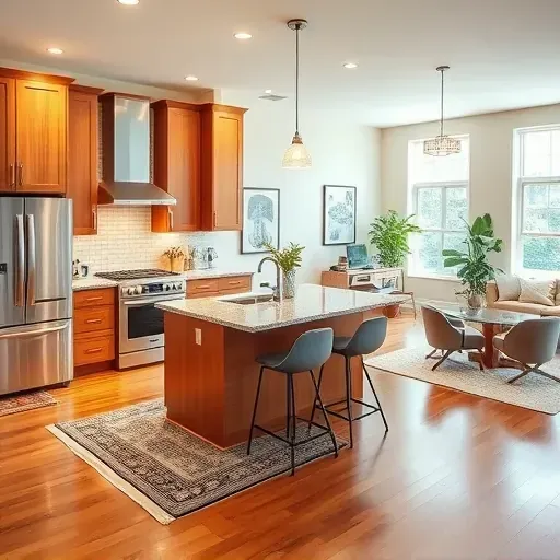 Modern kitchen remodel in Fort Washington MD featuring sleek wood cabinetry, granite countertops, and stainless appliances.