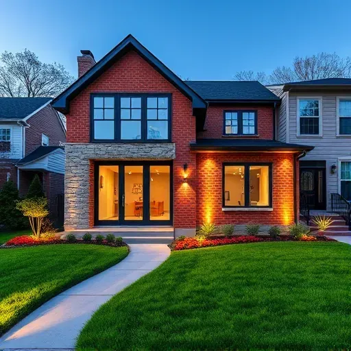 Beautiful modern home addition in Hyattsville Maryland with large windows stone accents and lush landscaped yard