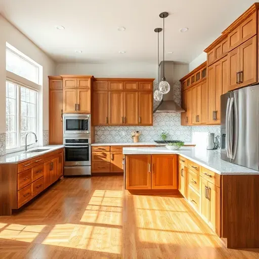 Modern kitchen in Hanover MD with granite countertops stainless steel appliances custom wood cabinetry and polished hardwood floors