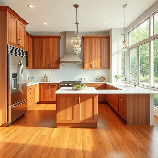 Remodeled Forestville MD modern kitchen with quartz countertops stainless steel appliances custom wood cabinetry and large central island