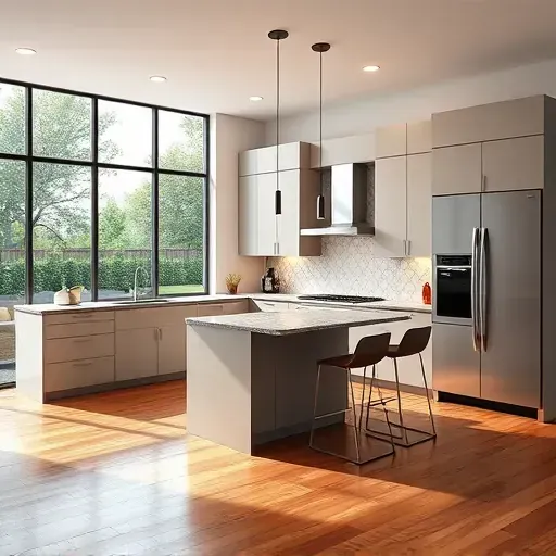 Recently remodeled Bethesda kitchen with modern matte cabinets granite counters stainless steel appliances and natural light