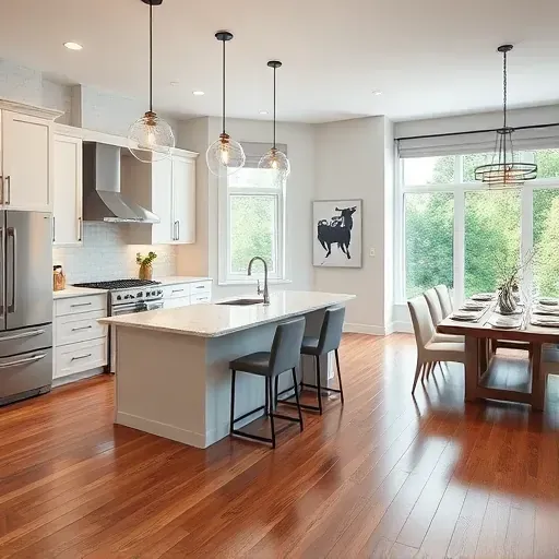 Modern kitchen remodel in Riverdale Park MD with sleek appliances, elegant cabinetry, and inviting natural light.