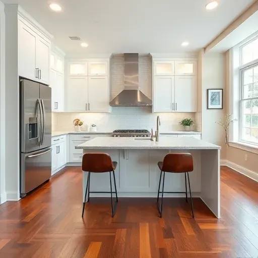 Modern, elegant kitchen remodel in Fairfax VA featuring white cabinetry, quartz countertops, and natural light.