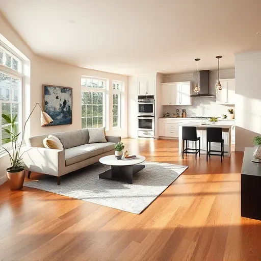 Stylish contemporary living room and updated kitchen in District Heights MD showcasing elegant design and inviting ambiance.