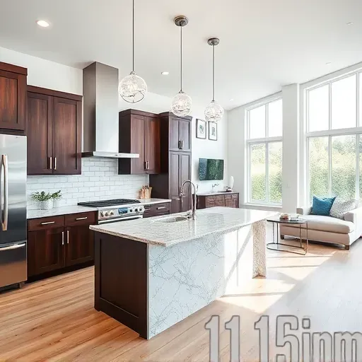 Modern kitchen remodel in Riverdale Park MD features sleek cabinets, granite island, stainless appliances, and natural light.