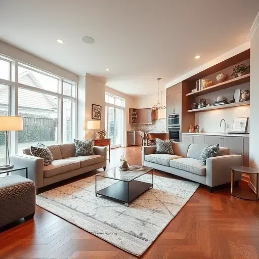 Modern living room remodel in Laurel MD with spacious layout, stylish decor, natural light, and elegant finishes.