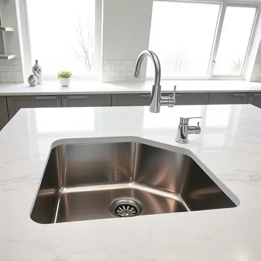Modern stainless steel undermount kitchen sink with chrome faucet and marble countertop in a stylish Hyattsville MD kitchen