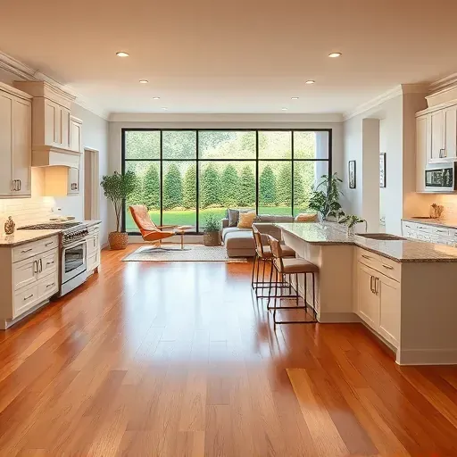 Modern remodeled living space in Capitol Heights MD with open floor plan, hardwood floors, sleek kitchen, and vibrant decor.