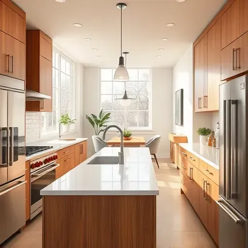 Recently remodeled kitchen in Hyattsville MD with modern wood cabinetry, stainless steel appliances, and quartz island.