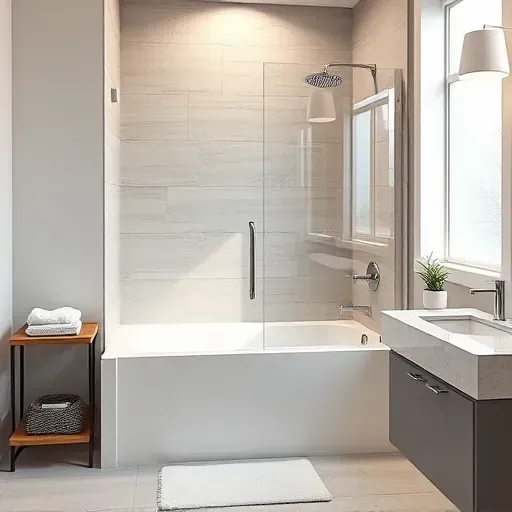 Modern Hyattsville bathroom showing a new glass-enclosed bathtub to shower conversion with chrome fixtures and neutral tiles