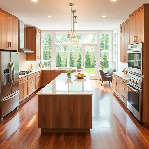 Remodeled Upper Marlboro MD kitchen with quartz countertops stainless appliances custom wood cabinets granite island natural light hardwood flooring and modern decor