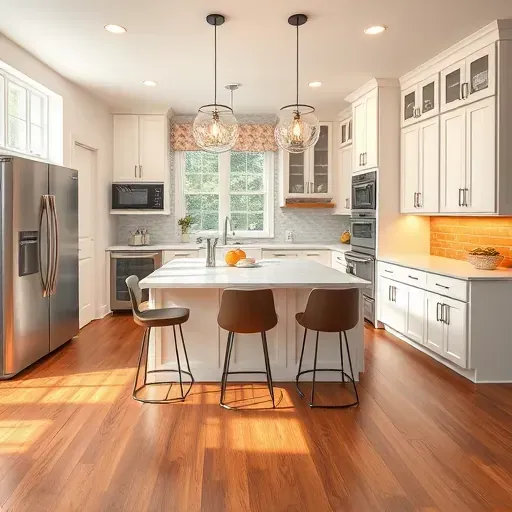 Modern kitchen remodel in Odenton MD with quartz countertops, stainless steel appliances, and custom cabinetry.