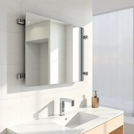 Modern bathroom with frameless glass mirror, sleek fixtures, textured tiles, natural light, and elegant finishes in Hyattsville MD