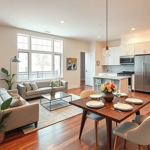 Remodeled interior in Severn MD with cozy living room, sleek furniture, natural light, and modern kitchen features.