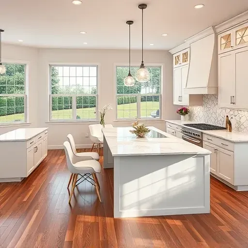 Modern kitchen remodel in Riverdale Park MD featuring sleek cabinetry, marble countertop, and open floor plan.