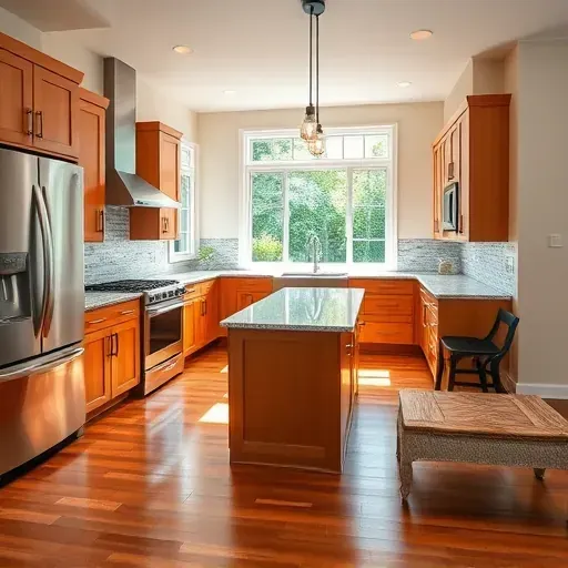 Remodeled kitchen in Lanham, MD with granite counters, stainless steel appliances, custom cabinetry, and bright design elements.