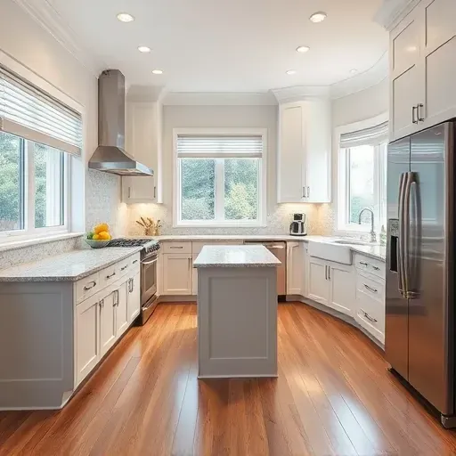 Modern kitchen remodel in Forestville MD with granite countertops, stainless steel appliances, and elegant cabinetry.