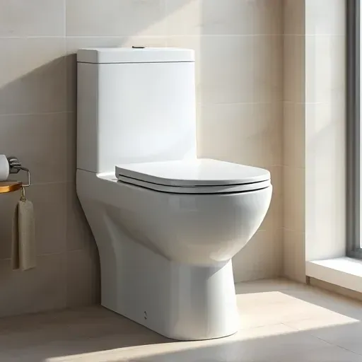 Freshly installed modern white toilet with sleek design in a clean Hyattsville bathroom with natural light and polished fixtures
