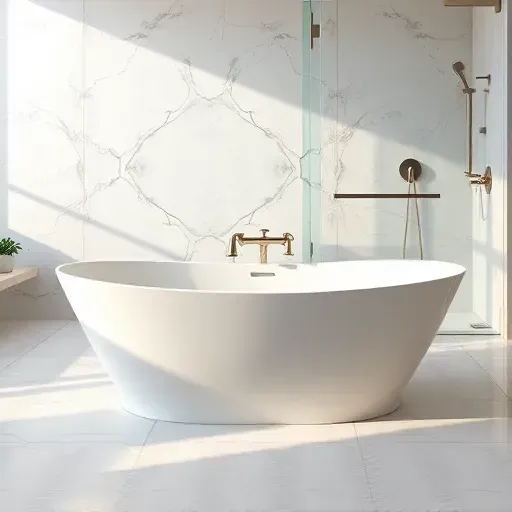 Modern bathtub installation in a spacious Hyattsville MD bathroom with marble tiles, glass shower, and brushed nickel fixtures