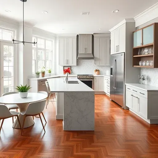 High-end contemporary kitchen in Washington D.C. features modern cabinetry, appliances, and elegant quartz countertops.
