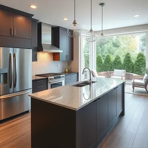 Stunning renovated kitchen in Gaithersburg MD with modern cabinetry, granite island, and stainless appliances amid natural light.