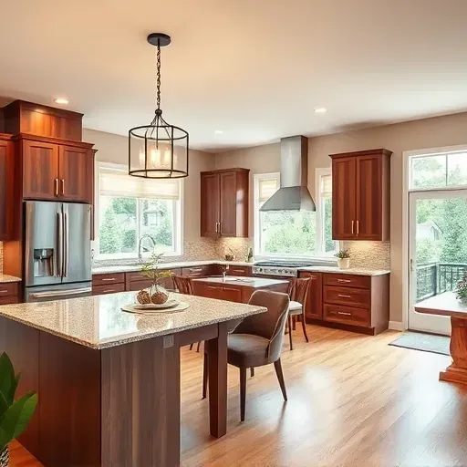 Modern kitchen in District Heights MD with sleek appliances, granite countertops, walnut cabinetry, and natural light.