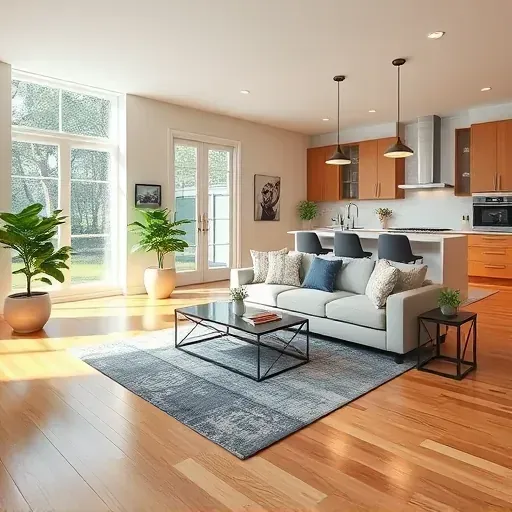 Elegant remodeled interior in Suitland MD featuring polished hardwood floors, modern kitchen, and cozy living area.