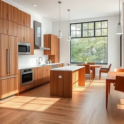 Recently remodeled Annapolis MD kitchen with walnut cabinets quartz countertops stainless steel appliances and hardwood flooring