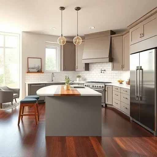 Recently remodeled Capitol Heights kitchen with matte gray cabinets, marble countertops, stainless steel appliances, and dark hardwood floors