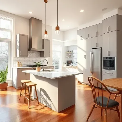 Newly remodeled kitchen in Fort Washington MD featuring sleek cabinetry, stainless steel appliances, and spacious island.