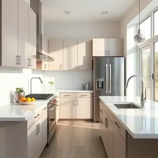 Freshly painted modern kitchen in Hyattsville MD with sleek stainless steel appliances, neutral tones, and natural light