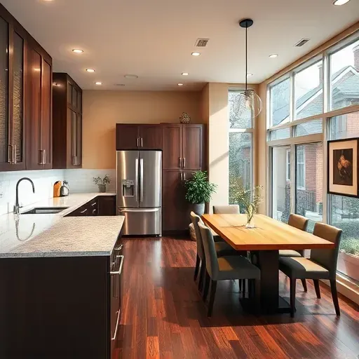 Modern kitchen remodel in Takoma Park with sleek cabinetry, polished granite countertops, and natural light streaming in.
