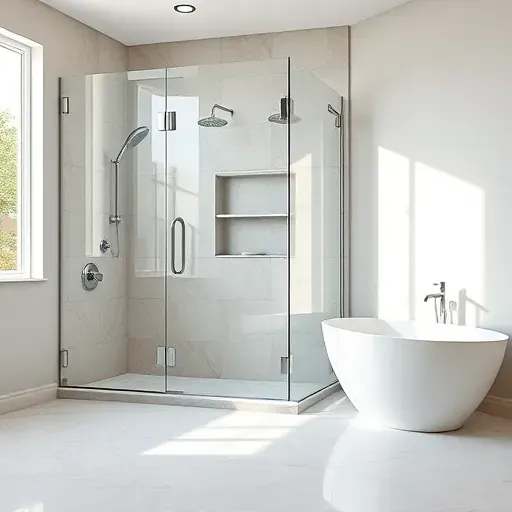 Recently completed modern tub to shower conversion in Hyattsville MD featuring a frameless glass shower, freestanding tub, and luxurious finishes.