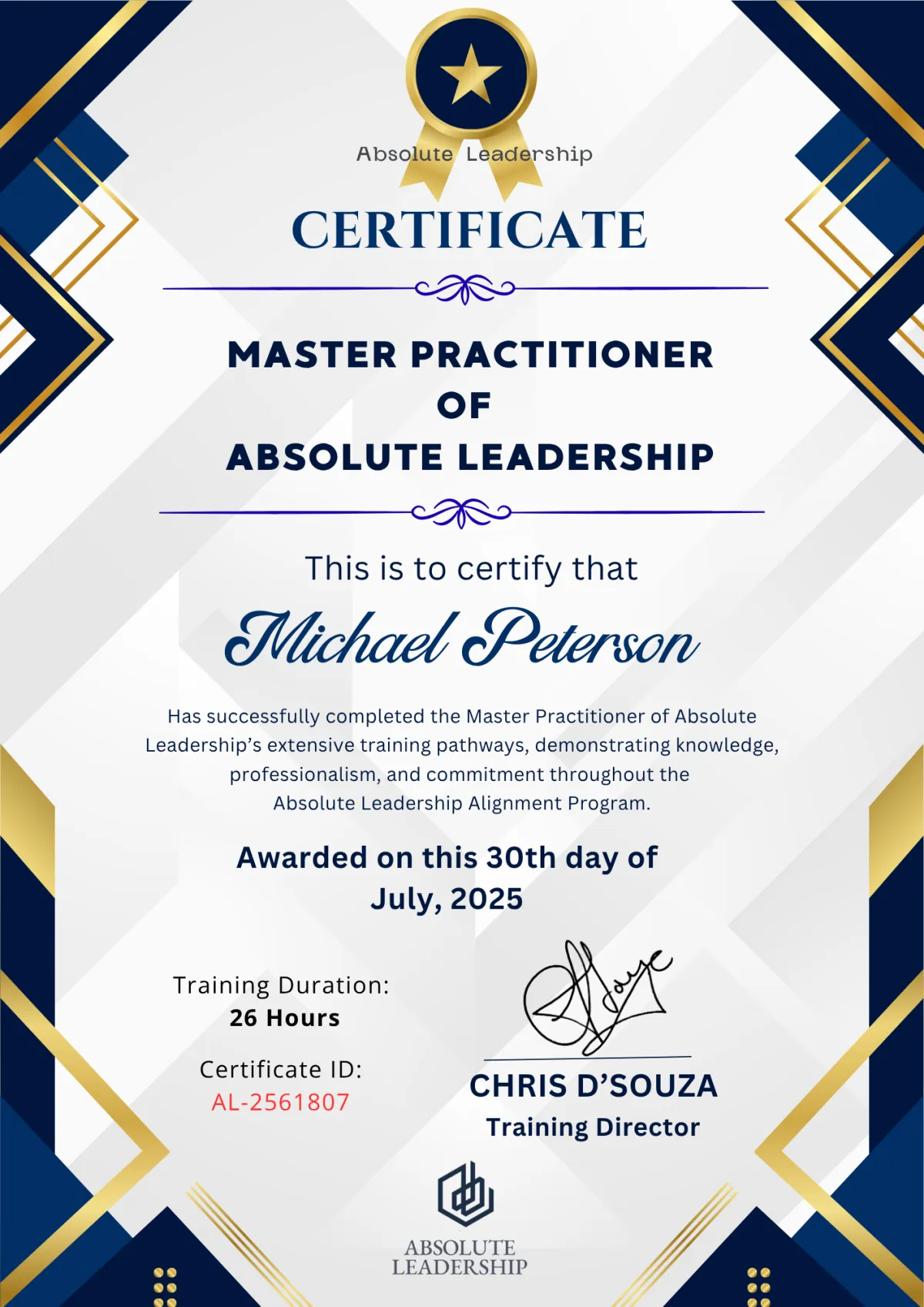 Master of Absolute Leadership Certificate