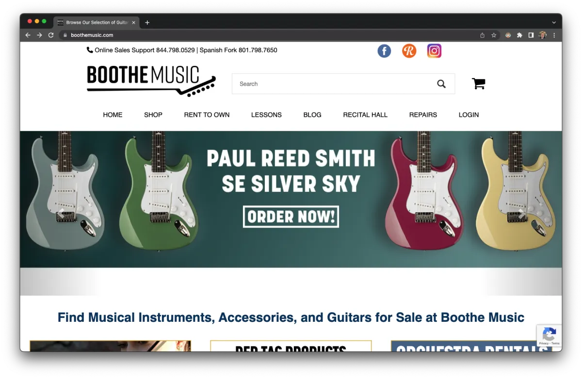 Boothe Music dot com screenshot