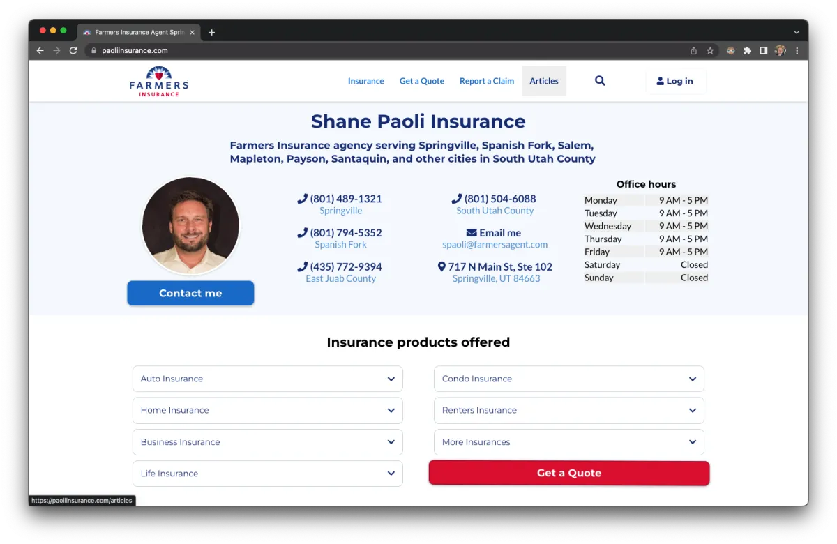 Paoli Insurance dot com screenshot