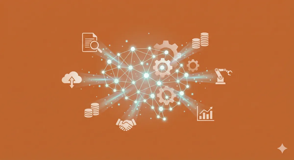 Isolated matte orange geometric gear icon representing an automation engine.