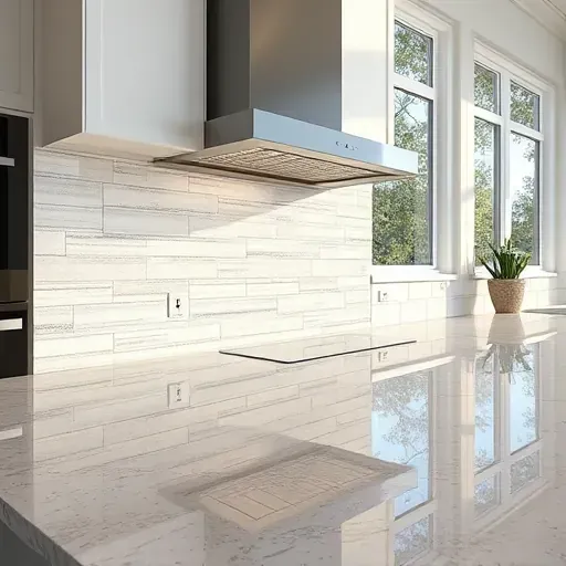 Freshly installed glossy ceramic tile backsplash in a modern Jacksonville kitchen with natural light and sleek countertops