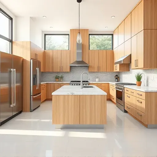 Freshly remodeled Jacksonville NC kitchen with modern cabinetry, granite counters, central island, and natural light.