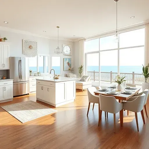 Flawlessly remodeled coastal home in Carolina Beach featuring open living space, elegant decor, and ocean views.