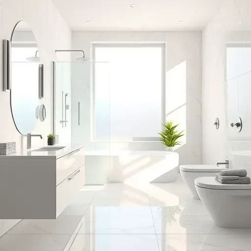 Remodeled Jacksonville NC bathroom with glass shower, marble counters, chrome hardware, porcelain tiles, and natural light