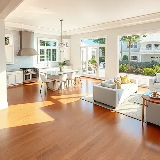 Completed home remodeling in Calabash NC features elegant hardwood floors, modern kitchen, and bright open-concept living space.