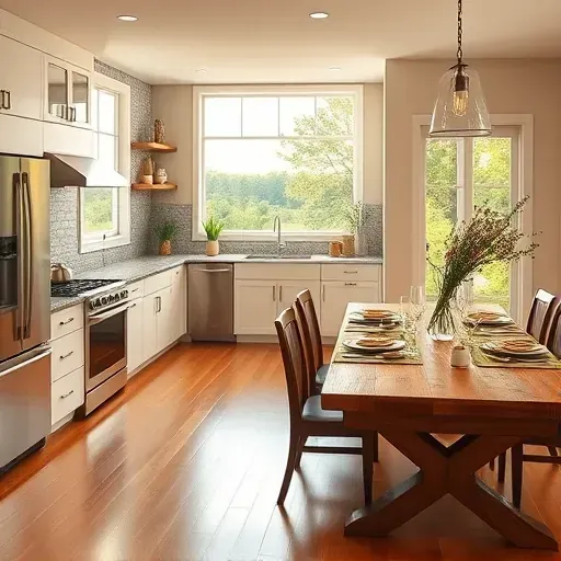 Modern kitchen in Holly Ridge, NC with granite countertops, custom cabinetry, and warm natural light enhancing elegant design.