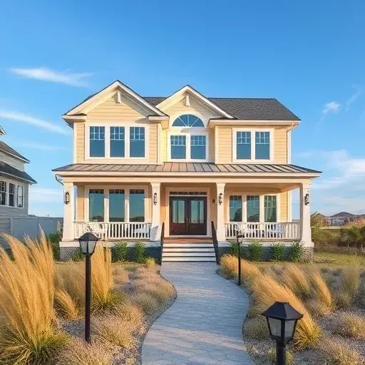 Coastal home remodel in Ocean Isle Beach NC features elegant architecture soft hues and inviting landscaping elements.