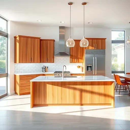 Recently remodeled kitchen in Jacksonville, NC with modern cabinetry, quartz island, and bright natural lighting.