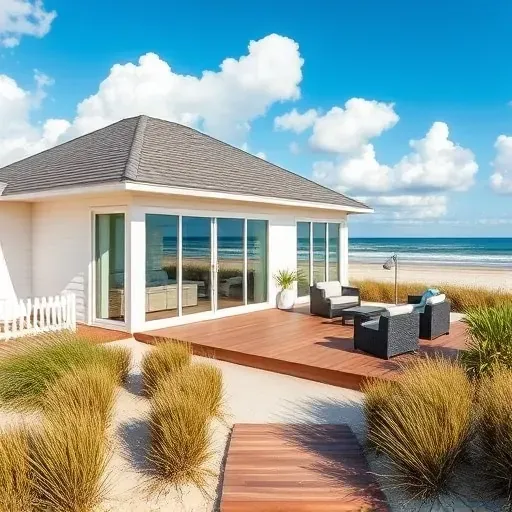 Coastal home remodeling in Sunset Beach NC with fresh white exterior, gray shingles, and expansive glass windows.