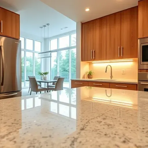 Modern kitchen with seamless under cabinet LED lighting illuminating a granite countertop in a stylish, clean, and organized space