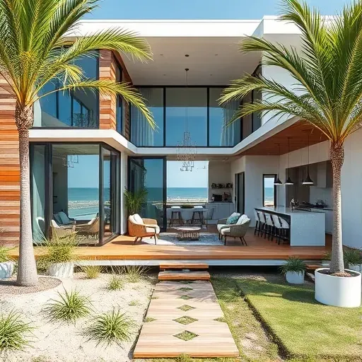 Completed home remodeling in Indian Beach NC featuring modern coastal design with large windows and a landscaped yard.