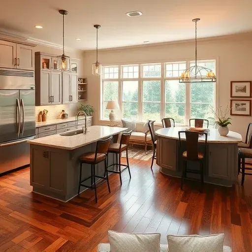 Renovated kitchen in Bridgeton NC with modern appliances, granite countertops, and custom cabinetry, plus a bright living area.